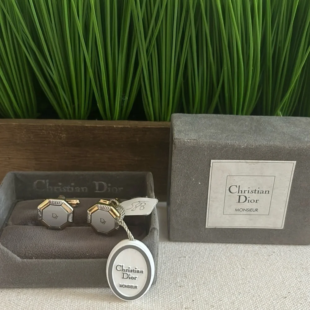 Dior Cufflinks Octagonal Form Silver & Gold Hardware Authentic from Germany